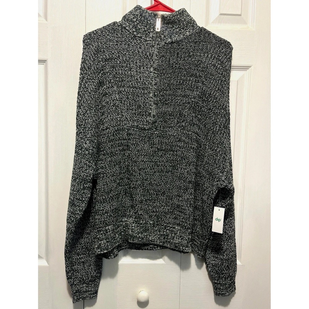 Dip Dark Academia Green White 1/4 Zip Mock Neck Pullover Knit XS Sweater NWT